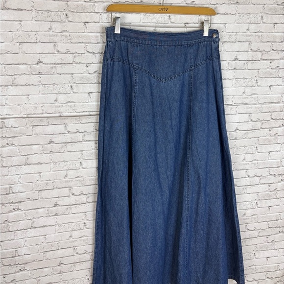 Vintage Southwest Canton Denim Basque Waist A line Maxi Skirt - Picture 3 of 6